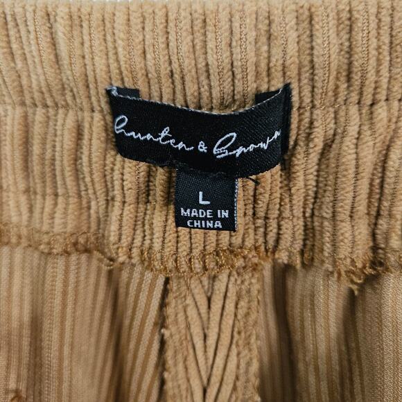 Hunter & Brown Tan Corduroy High Rise Pants Pockets Elastic Waist Size Large - Picture 5 of 6